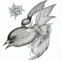 swallow pecking at a real heart that comes out of the chest of a man without flowers only the heart and the swallow tattoo design idea