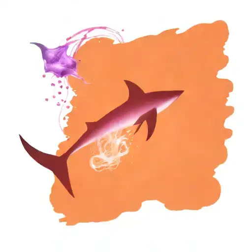 thresher shark in space with jellyfish blue purple pink tattoo design idea