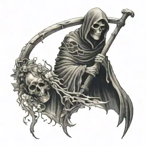 memento mori grim reaper with scythe tattoo design idea