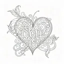 heart with initials  tattoo design idea