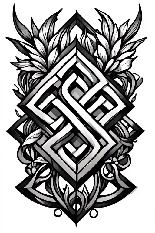Endless knot surrounded by geometric floral stained glass tattoo tattoo design idea