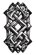 Endless knot surrounded by geometric floral stained glass tattoo tattoo design idea