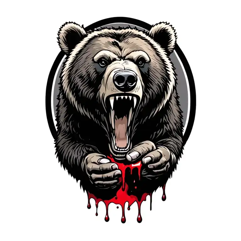 grizzly bear growling, leaking blood holding the engine v2 tattoo design idea