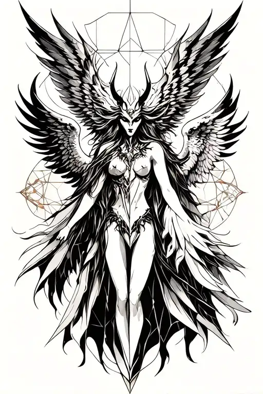angel and demon mixed, darkness and light, combinations with Gemini zodiac sign, demonic and angel beiing tattoo design idea