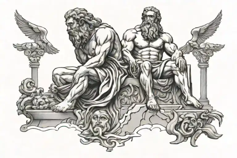 mount olympus sitting with Zeus sitting atop tattoo design idea