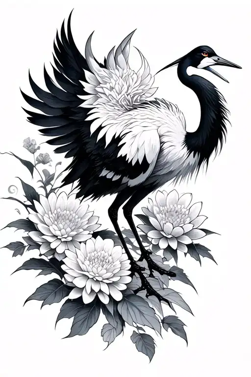 Cranes, Chrysanthemum, Japan, Lines, Kitsune tattoo design idea