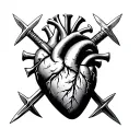 Realistic heart with three swords piercing through from the top each sword has a sudden design  tattoo design idea