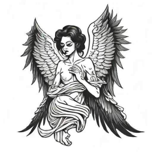 okay I want a Angel Michael dark Angel and a demon in the back of my head whispering into my ear on each side but I want tattoo design idea