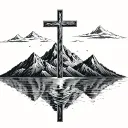 cross and mountains panorama tattoo design idea