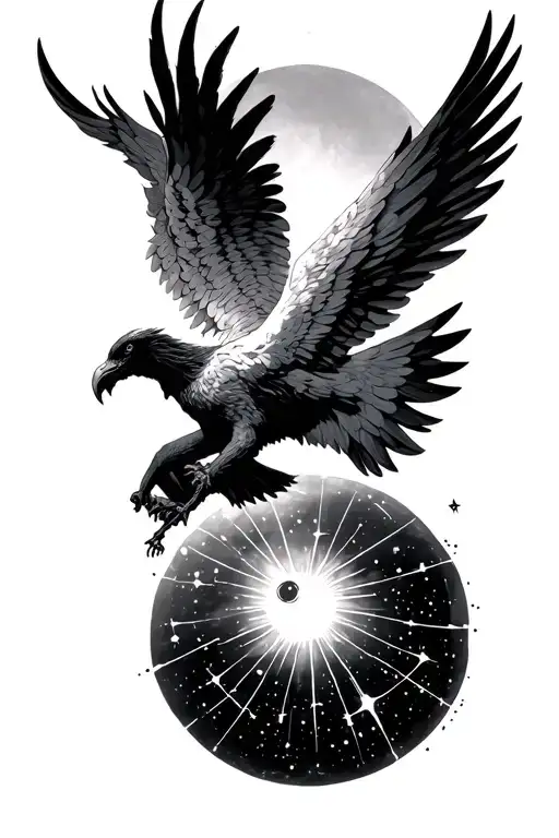 icarus falling from sun and Pleiades constellation along with a phoenix bird rising  tattoo design idea