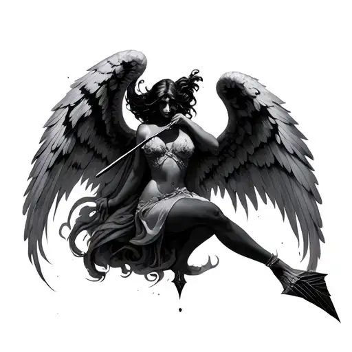 dark angel with arrow through body tattoo design idea