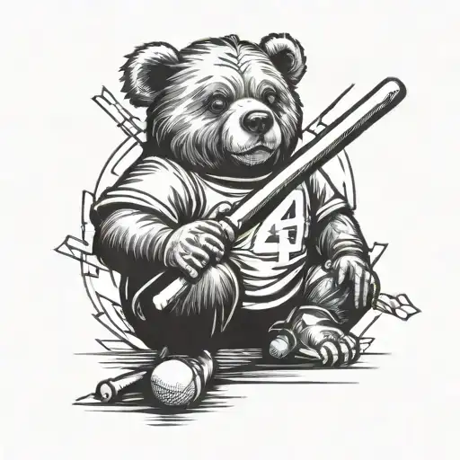 cool bear wearing # 44 football jersey holding a pool cue stick tattoo design idea