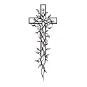 Christian cross with intertwined vines and flowers tattoo design idea