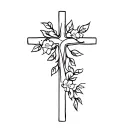 Christian cross with intertwined vines and flowers tattoo design idea
