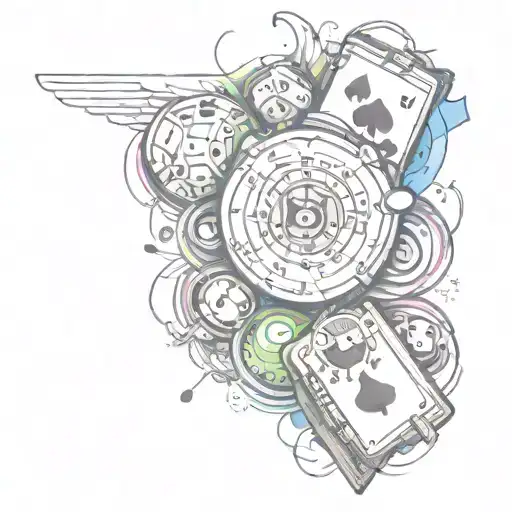 gambling video game theme for forearm sleeve tattoo design idea