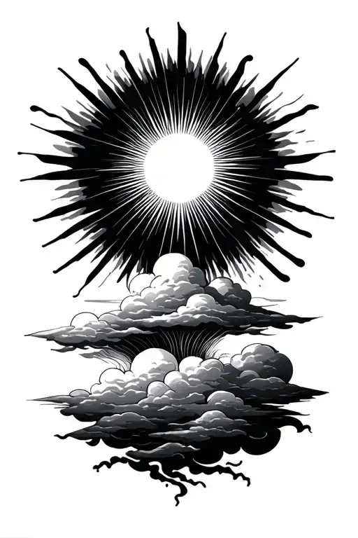 sun rays and clouds tattoo design idea