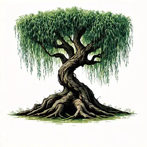 a weeping willow tree: the trunk is made of 2 main parts twisted together ( each part with a different pattern or textur tattoo design idea