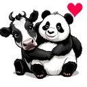 cow hugging a panda with a heart around them  tattoo design idea