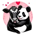 cow hugging a panda with a heart around them  tattoo design idea
