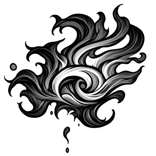 dynamic blackwork tattoo blending the elements of fire and water. Flames shaped like swirling, alive fire used in live-f tattoo design idea