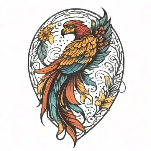 brave heart phoenix feathers tattoo design idea