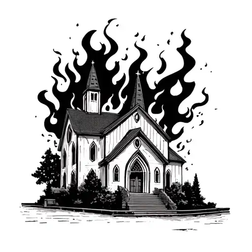 dr seuss church on fire tattoo design idea