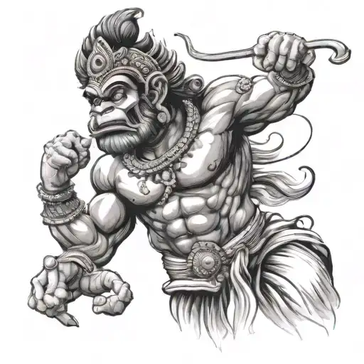 hanuman with gadha in angry mood tattoo design idea
