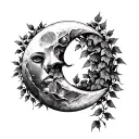 crecent moon with wrapped ivy leaves tattoo design idea