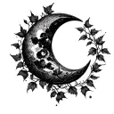crecent moon with wrapped ivy leaves tattoo design idea