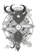 Ox and pisces sign mixed together with civil engineering background tattoo design idea