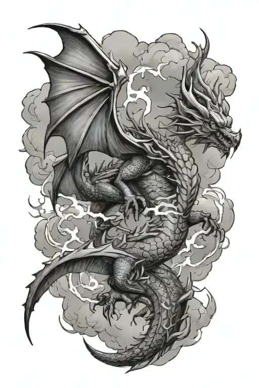 dragon clouds and lightening storm tattoo design idea