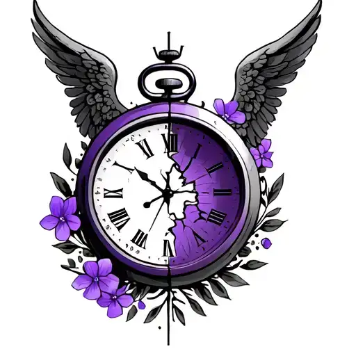 Alzheimer's disease, broken clock face, purple, forget me not, angel tattoo design idea