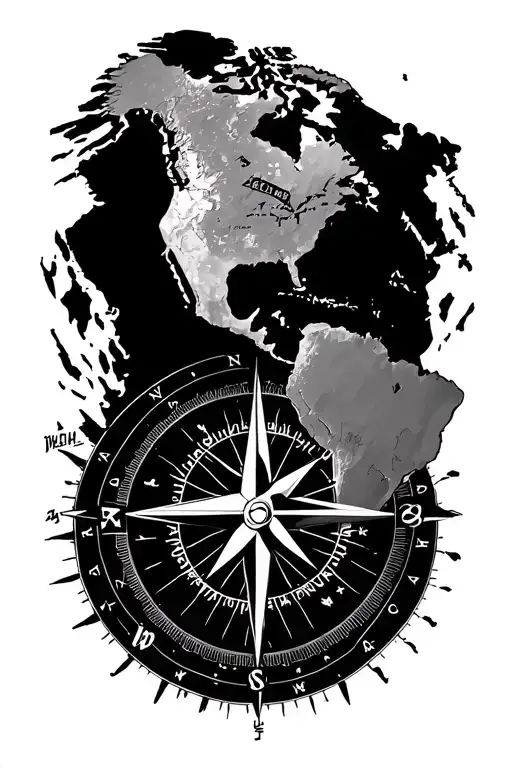 Nutical Compass pointing south america tattoo design idea