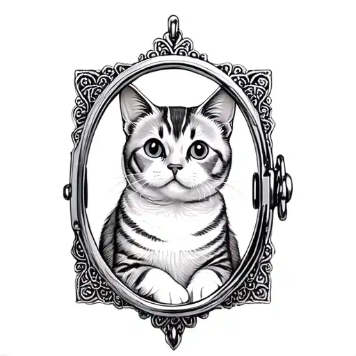 a vintage style locket with a chubby British shorthair cat inside it withjust the face and a little bit of neck tattoo design idea