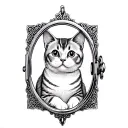 a vintage style locket with a chubby British shorthair cat inside it withjust the face and a little bit of neck tattoo design idea