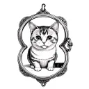 a vintage style locket with a chubby British shorthair cat inside it withjust the face and a little bit of neck tattoo design idea