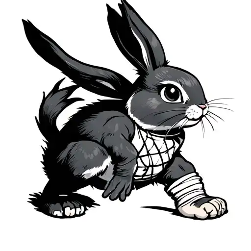 kung fu bunny missing a foot with a bandaged leg tattoo design idea