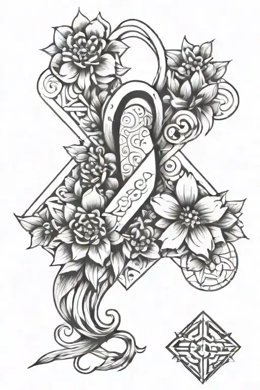 breast cancer survivor symbol with flowers tattoo design idea