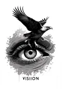 "VISION" hawk soaring over human eye tattoo design idea