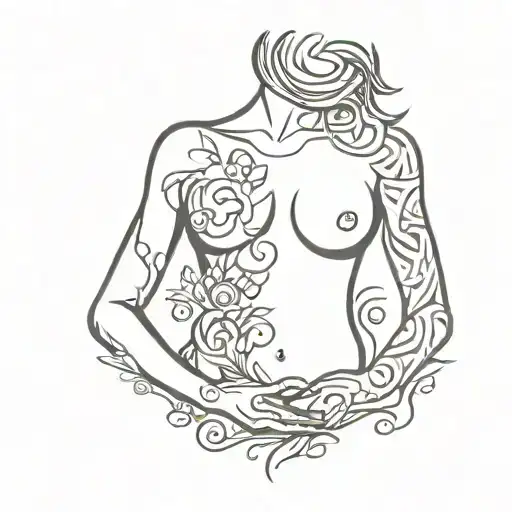 tattoo between the breasts, present in the drawings of elements of reference to self-protection, love tattoo design idea