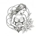 tattoo between the breasts, present in the drawings of elements of reference to self-protection, love tattoo design idea
