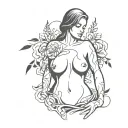 tattoo between the breasts, present in the drawings of elements of reference to self-protection, love tattoo design idea