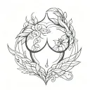 tattoo between the breasts, present in the drawings of elements of reference to self-protection, love tattoo design idea