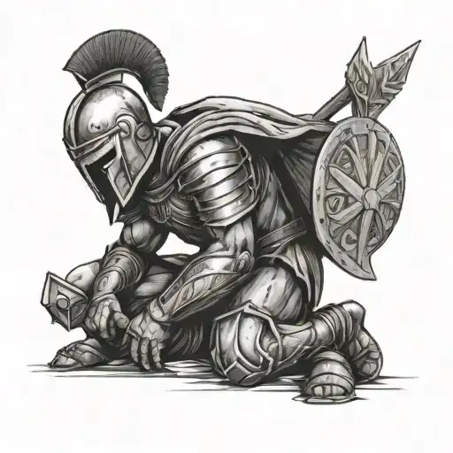 spartan warrior kneeling tattoo design idea