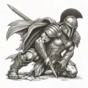spartan warrior kneeling tattoo design idea