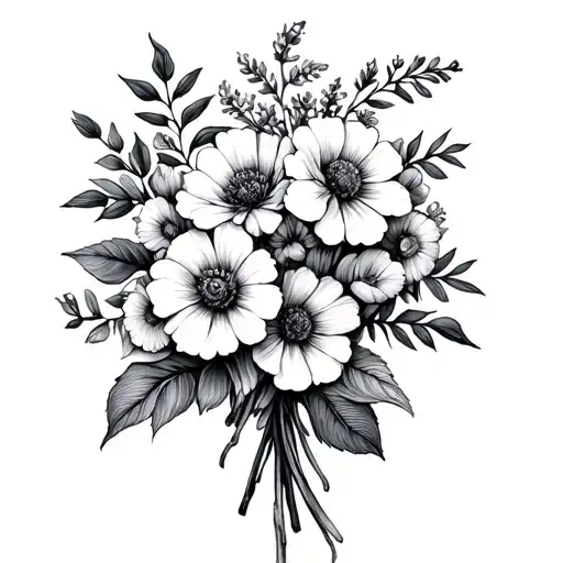 November and May birth flower bouquet tattoo design idea