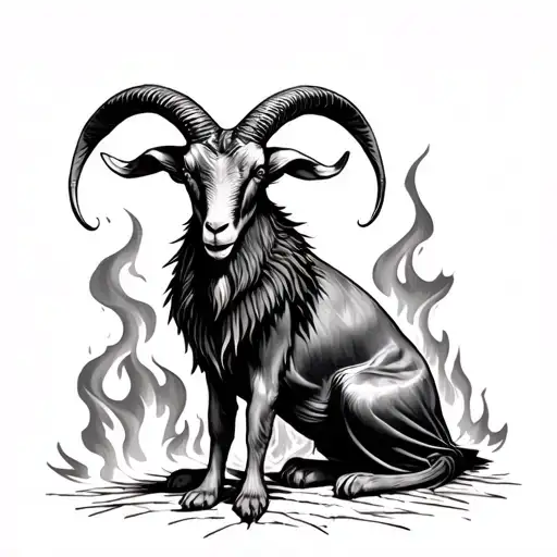 baphomet goat sitting front of the burning church burning tattoo design idea