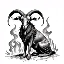 baphomet goat sitting front of the burning church burning tattoo design idea