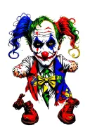 Full sleeve, color on white background, features "Art the clown", Freddy Krueger, Harley Quinn and the joker tattoo design idea