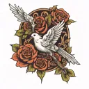 dove and roses with a cross  tattoo design idea